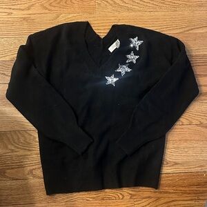 Women’s V-Neck Sweater with Silver Star Accents